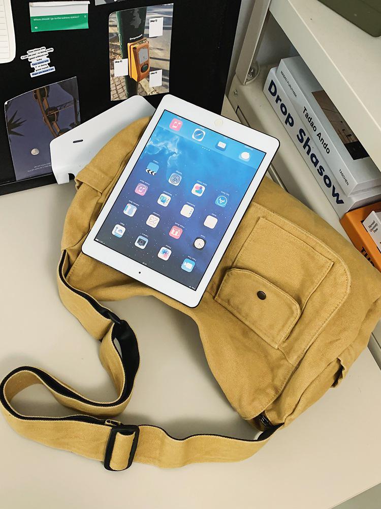 Plátěná crossbody taška v japonském stylu - Unisex ležérní jednoramenná messenger taška pro studenty