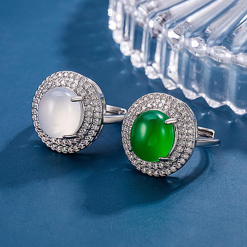 Elegant Chinese-Style Jade-Inspired Open Ring for Women