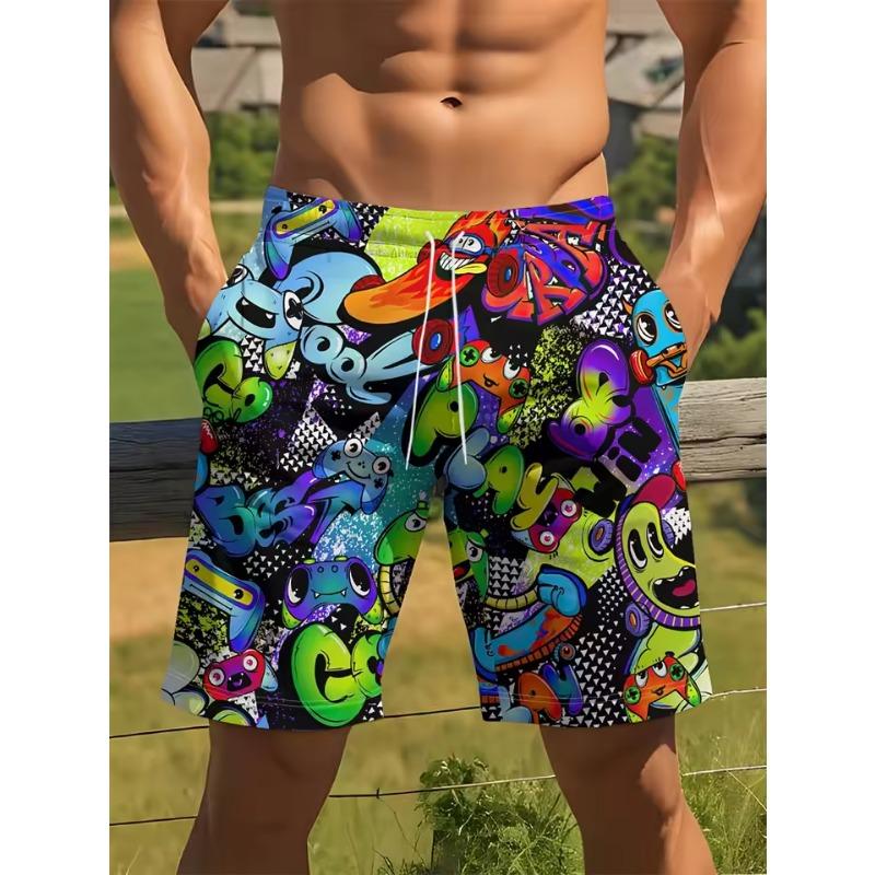 Personality Graffiti Pattern Swim Trunks Men Summer Surf Board Shorts Swimsuit 3D Printed Harajuku Cool Short Pants