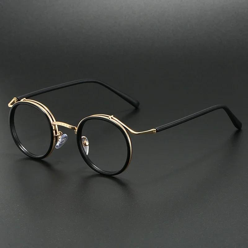 Vintage Brand Design Glasses Luxury Round Frame Glasses for Men Women Ultralight Stainless Steel Alloy Anti Blue Light Eyeglasses
