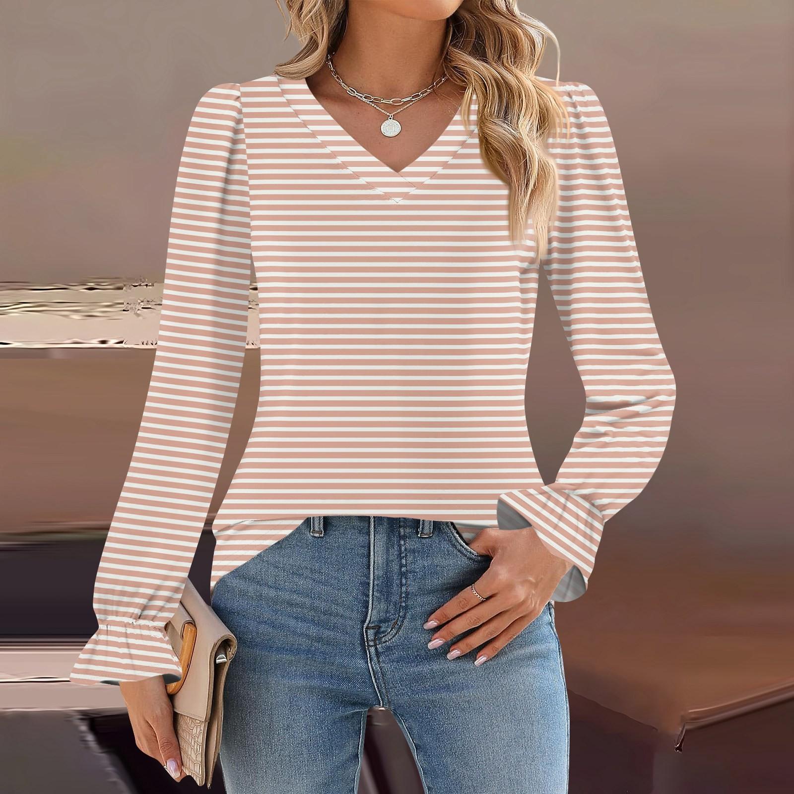 

Женский повседневный топ с длинными рукавами и полосатым принтом, с v-образным вырезом M