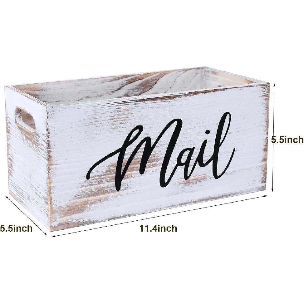Mail Organizer Countertop Mail and Key Holder for Desk Mail Basket Letter Organizer Caddy Dorm Organizer Rustic Home Decor Mailbox White 5.5*5.5*11.4