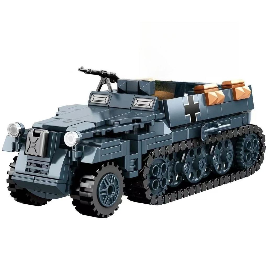 Druhá světová válka WW2 Armáda Vojáci Pancéřový Polopásový Hlavní Stan Tank Stavebnice Kostky Model DIY Montáž Hračky Pro Děti