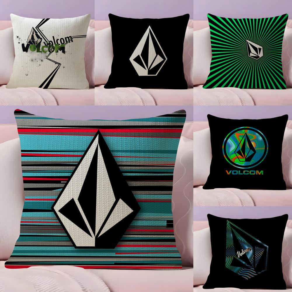 VVolcomS LOGO Cushion Cover Natural Linen Organic Fabric DoubleSided Printing Sofa Home Decor Breathable Bed Pillow