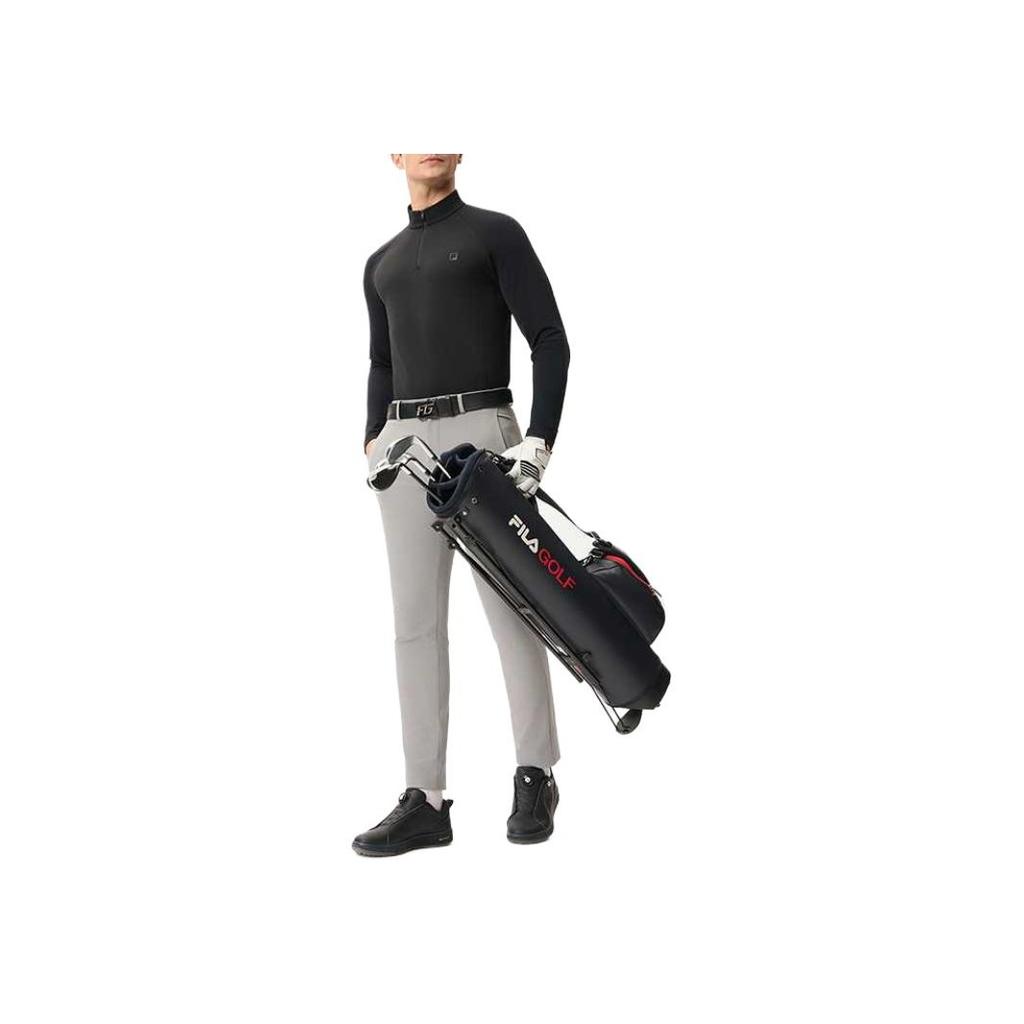 FILA Golf Series Comfortable Solid Color Pullover Stand Collar Long Sleeve T-Shirt Men Tops Deep-Black A11M515216F-BK