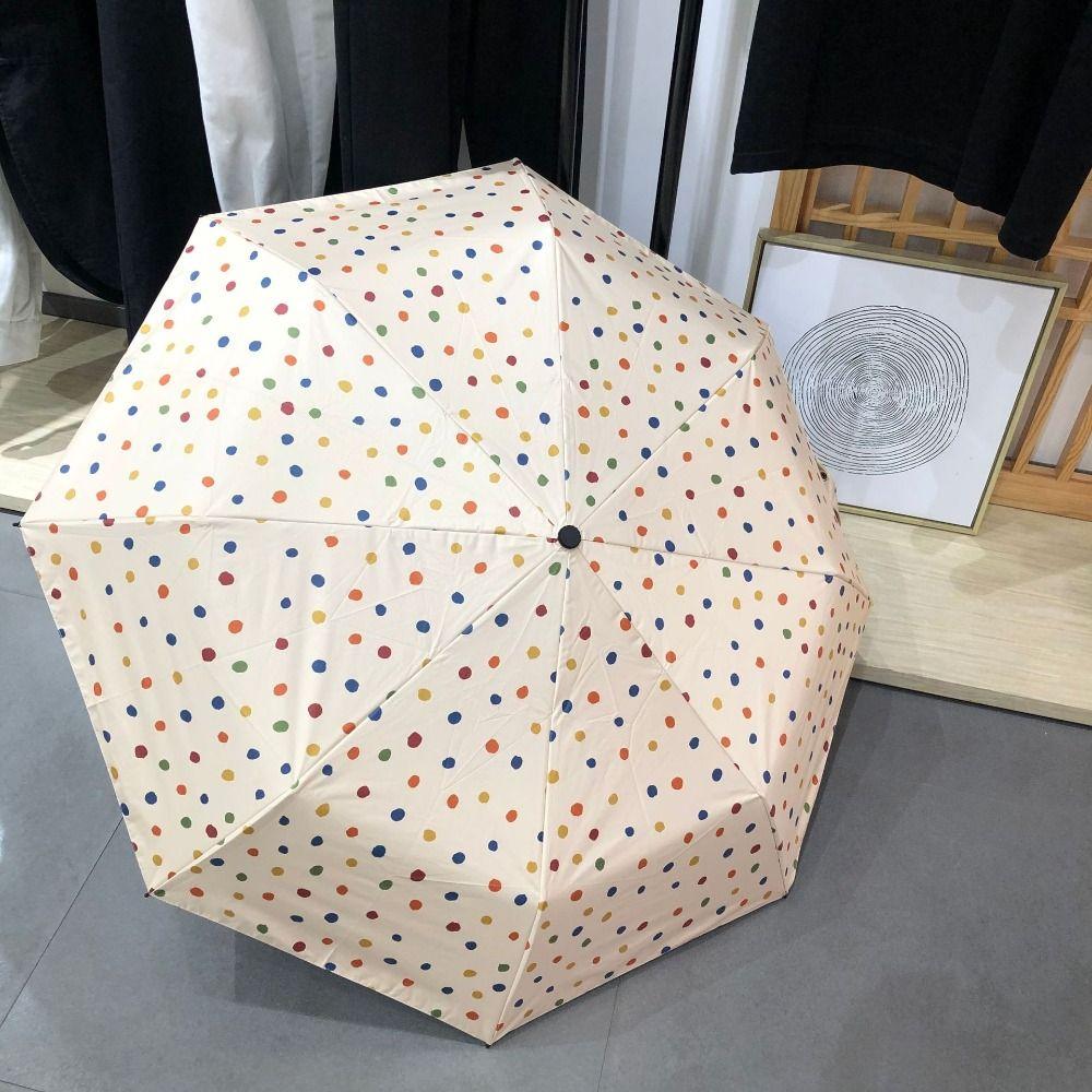 Lovely Vinyl Automatic Umbrella UV Protection Windproof Polka Dot Umbrella Portable Mini Durable Folding Umbrella Student