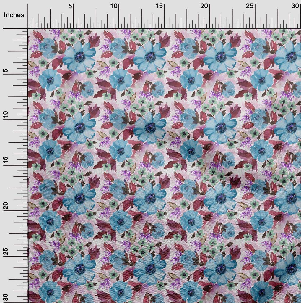 oneOone Cotton Flex Fabric Watercolor Leaves & Flower Floral Printed Craft Fabric BTY 40 Inch