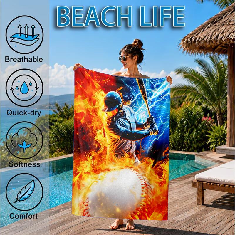 Football Player In Flames Beach Towel, Microfiber Beach Towel, Perfect For Pool, Beach, Travel, Home Decor Beach Party Fan gifts
