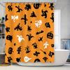 Halloween-themed Waterproof Shower Curtains Featuring Spooky Ghosts and Goblins In Black and White On a Bright Orange Background