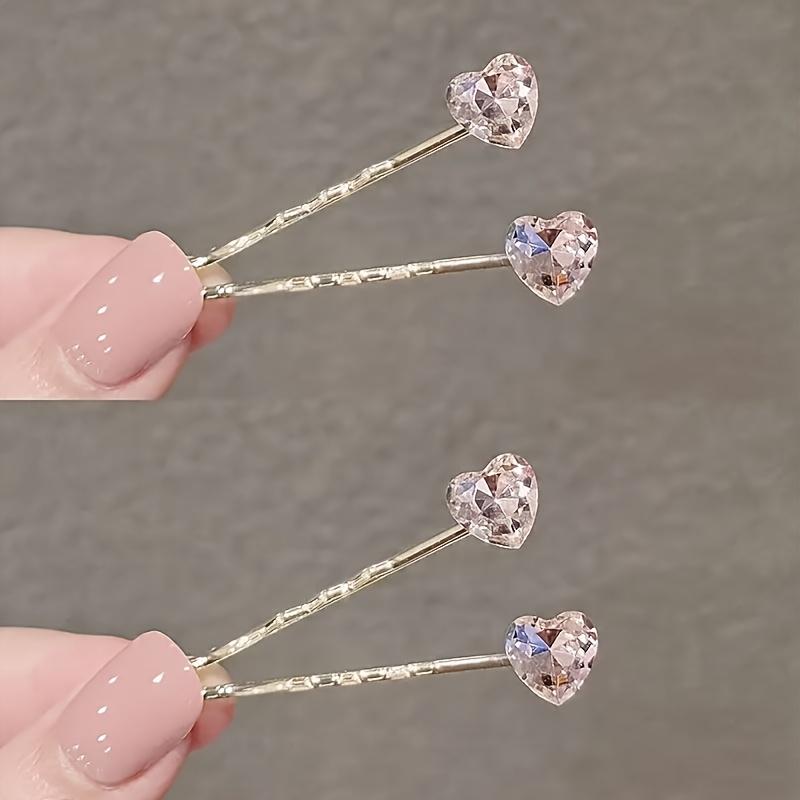 1 Pair Elegant Heart-Shaped Rhinestone Hair Clips for Women Sparkling Crystal & Alloy Barrettes, Stylish Elegant Hairpin Hair Accessories for Women