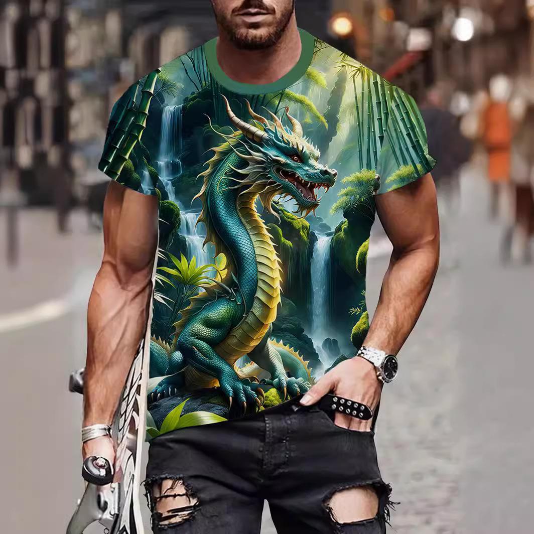 

Летние мужские футболки с 3D принтом дракона, модная повседневная спортивная одежда с круглым вырезом и короткими рукавами, Harajuku, крутая уличная одежда, топы большого размера S