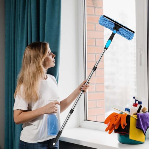 250cm Extendable Dry Squeegee Wiper, 2-in-1 with 6 Extension Poles, Microfiber Squeegee, Glass Cleaner, Rubber Wiper, and Long Mop for High-Speed ??Cl