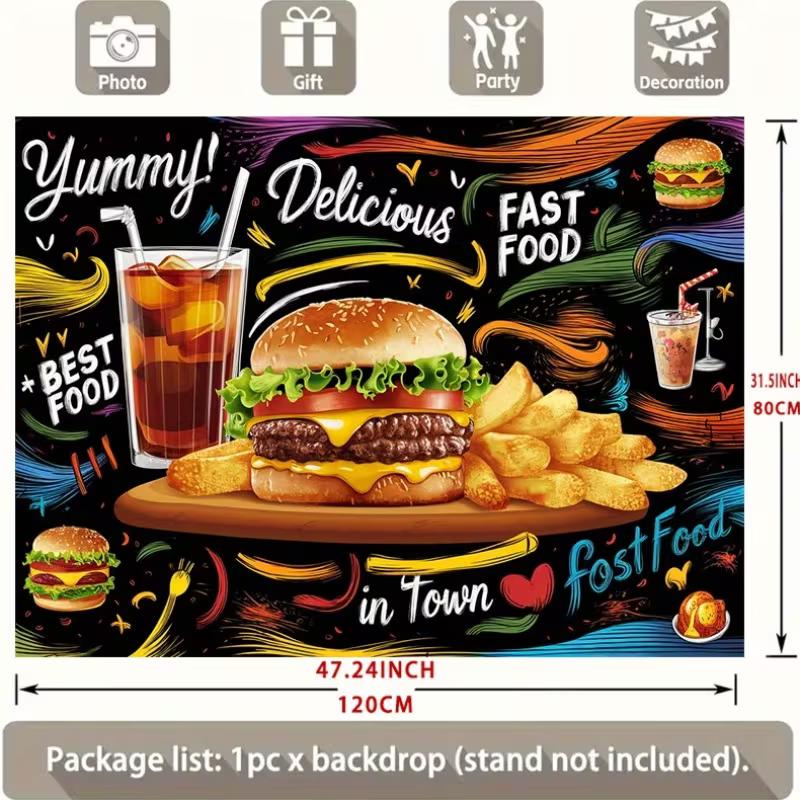 2D Food Truck Decor Background Cloth Graffiti Fast Food Banner for Outdoor