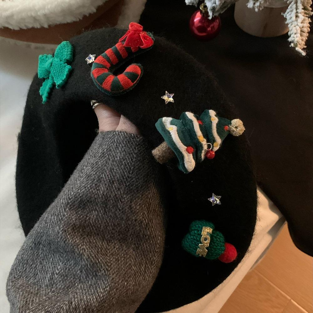 Sweet Christmas Beret Hat Red Green Xmas Painter Hat Fashion Christmas Beret Cap  Girls