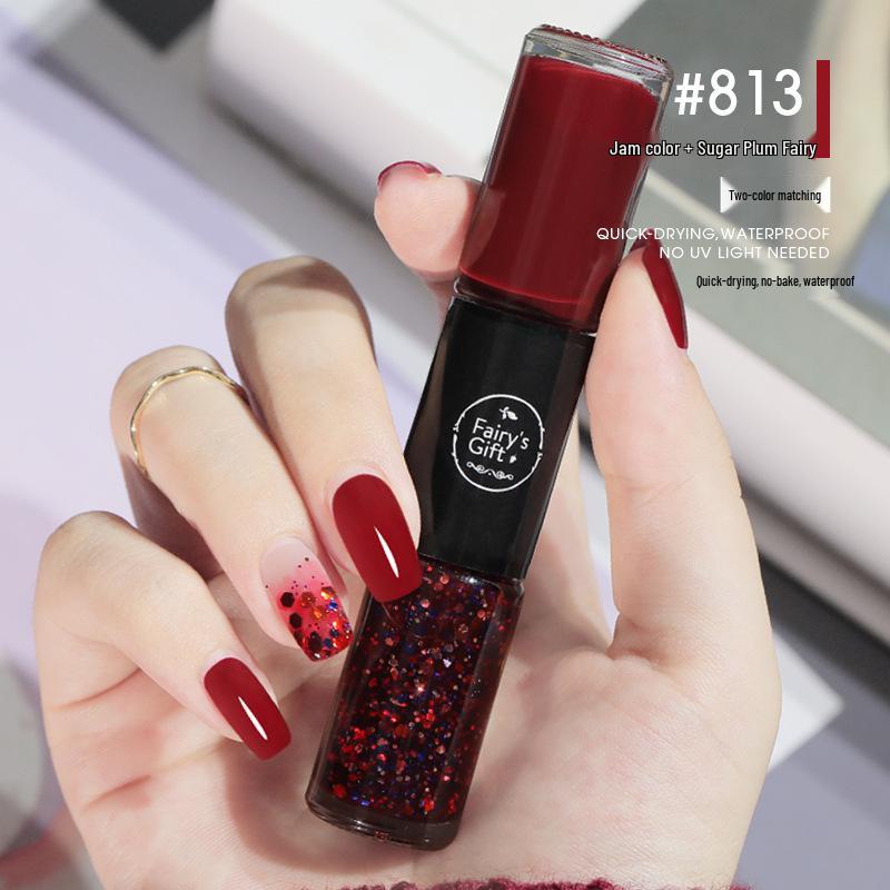 Dual-Color No-Bake Quick-Dry Waterproof Nail Polish - Long-Lasting & Non-Peeling for Autumn/Winter
