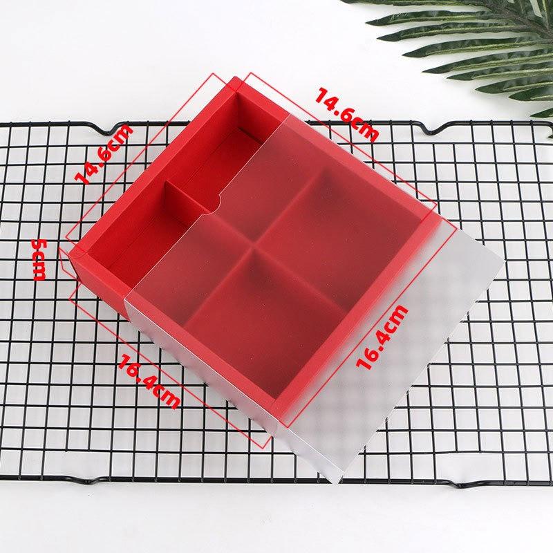 5 szt. Kwadratowe papierowe pudełka z 4 przegródkami Przezroczyste matowe wieczko Pudełko do pakowania ciasta z żółtkiem Pudełko na ciasto księżycowe