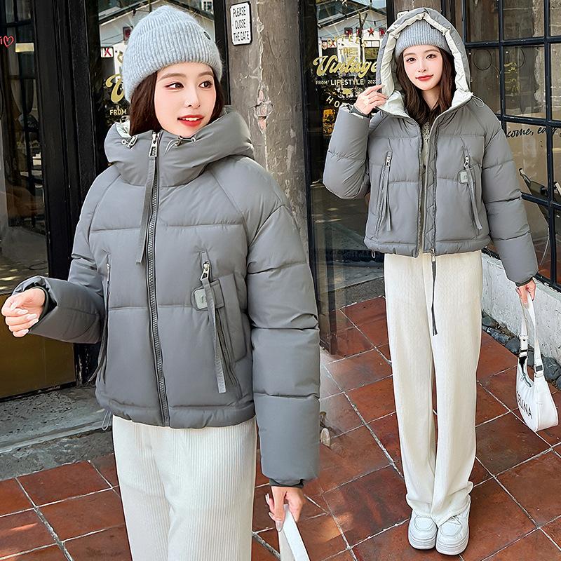 Women's Short Cotton-padded Twill Hooded Winter Jacket