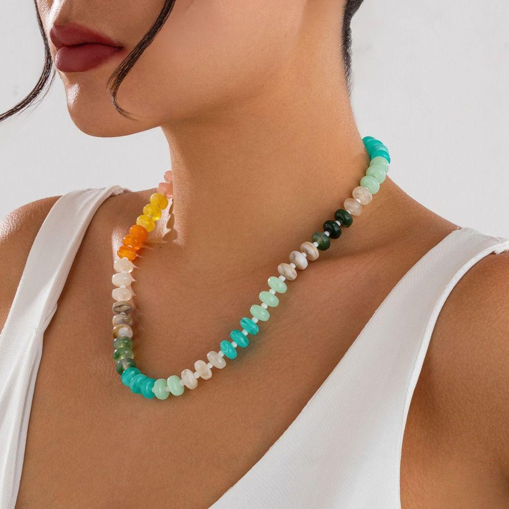 Bohemian Rainbow Clavicle Chain Handmade Y2K Neck Jewelry Colorful Beads Choker Necklace  Party