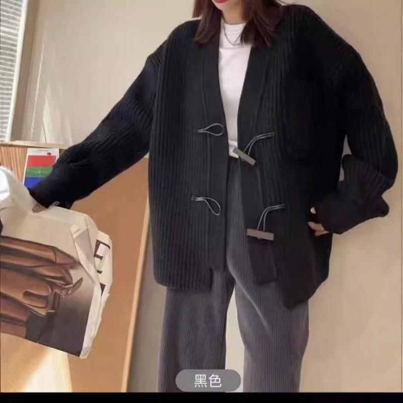 

Ленивый ретро серый свитер куртка женский осенне-зимний тонкий дизайн свободный мягкий восковой вязаный кардиган one size fits all чёрный