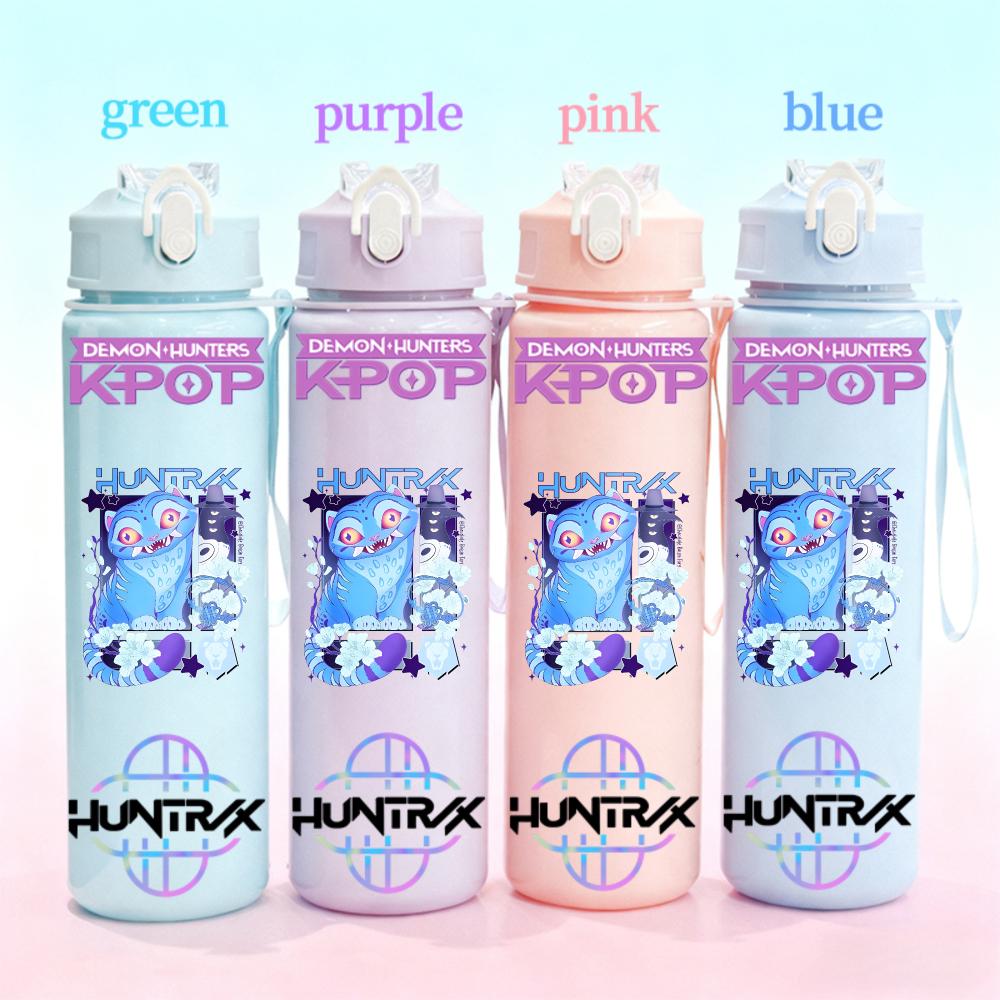 750ml KPop Demon Hunters Gradient Straw Water Bottle Portable High-Capacity Cup Easy-clean Reusable designed for Office School Outdoor