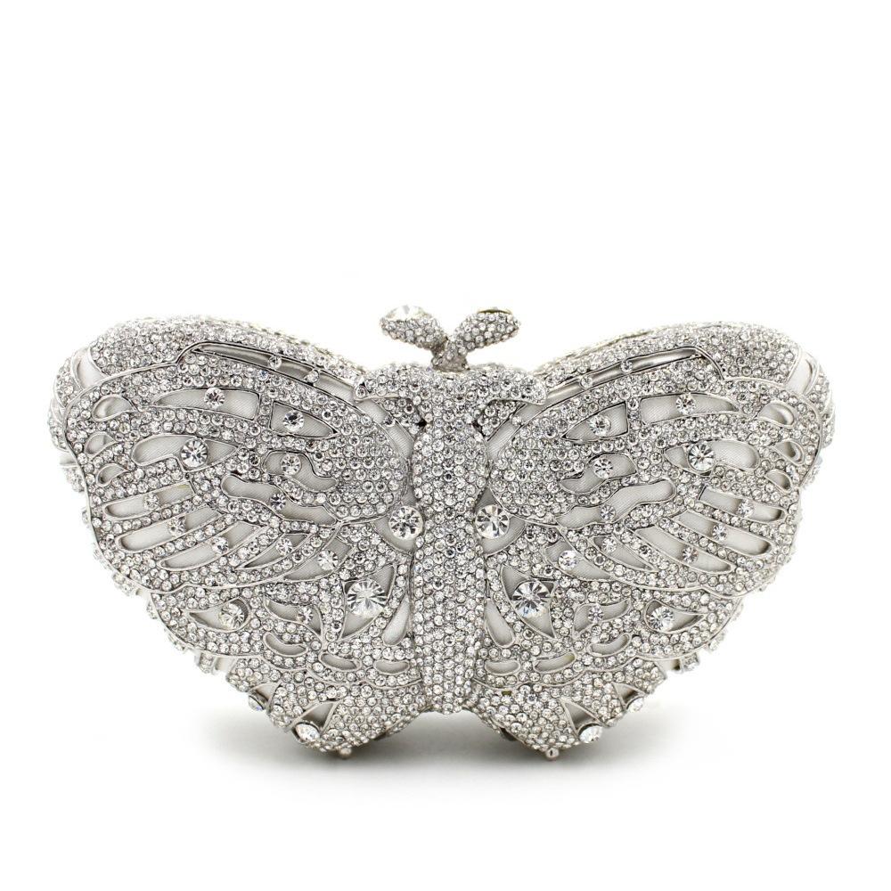 Luxury Butterfly Shaped Rhinestone Evening Clutch Bags Designer Crystal PursesFor Wedding Party Hard Metal  Purses And Handbags