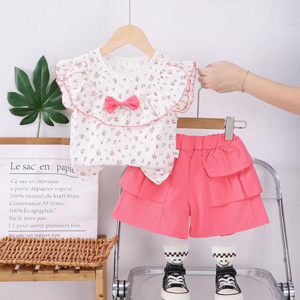 Summer Baby Girls Clothes Suits Children Fashion T-Shirt Shorts 2Pcs/Sets Kids Outfits Toddler Casual Costume Infant Tracksuits 80 розовый
