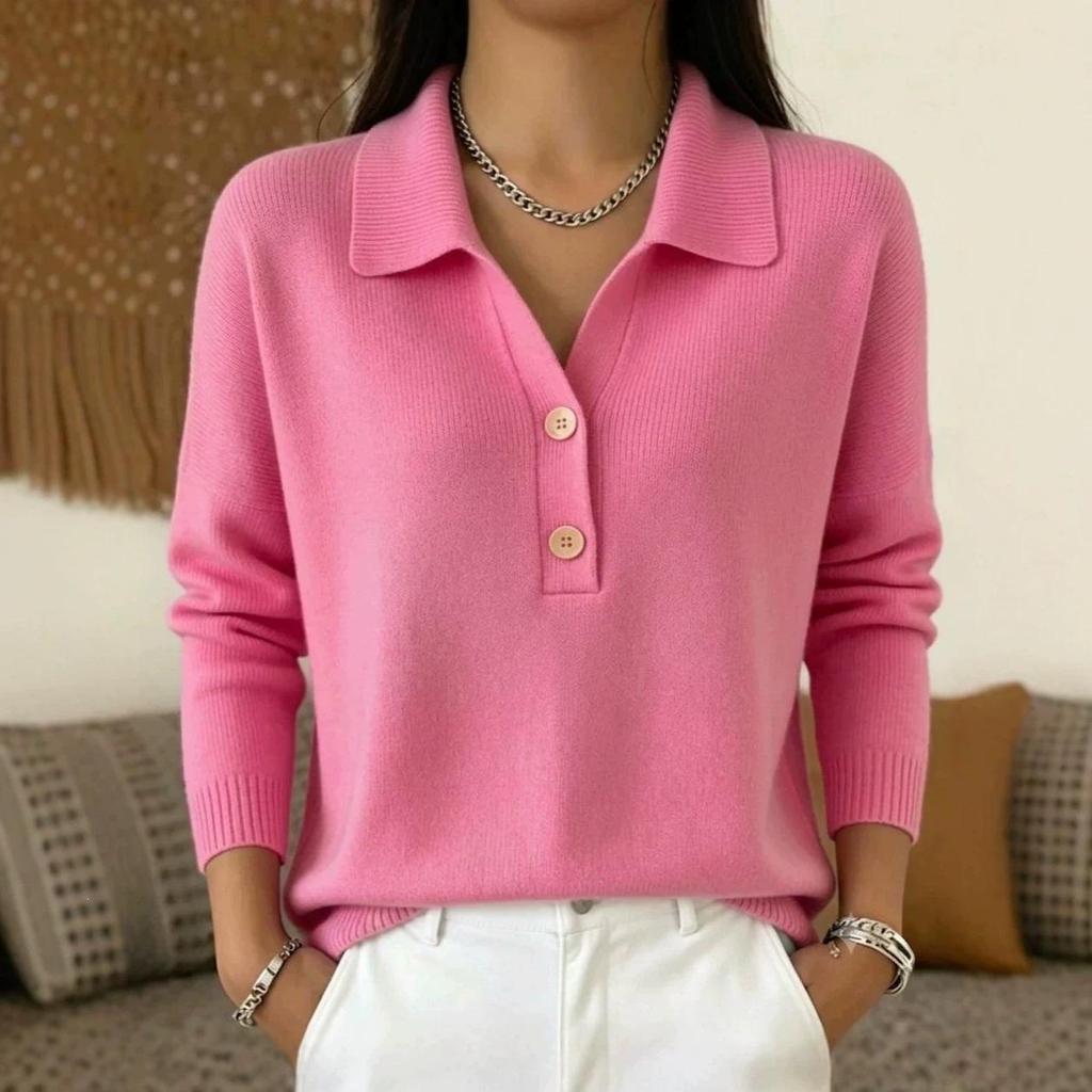 Maglione in Maglia da Donna Autunno/Inverno 2026 con Scollo a Revers - Vestibilità Larga, Casual, Design a Mezza Bottonatura
