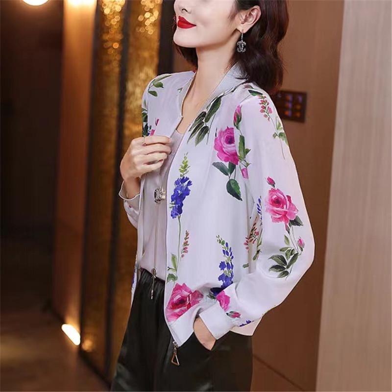 2025 Women's Chiffon Baseball Jacket: Stylish Korean Loose Fit, Sun Protection, Long Sleeve, Zipper, Slimming Top for Summer.
