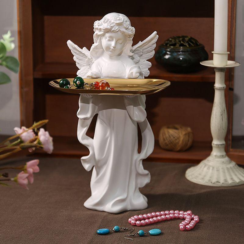 Angel Girl Jewelry Tray Figurine - Creative Resin Sculpture Gift