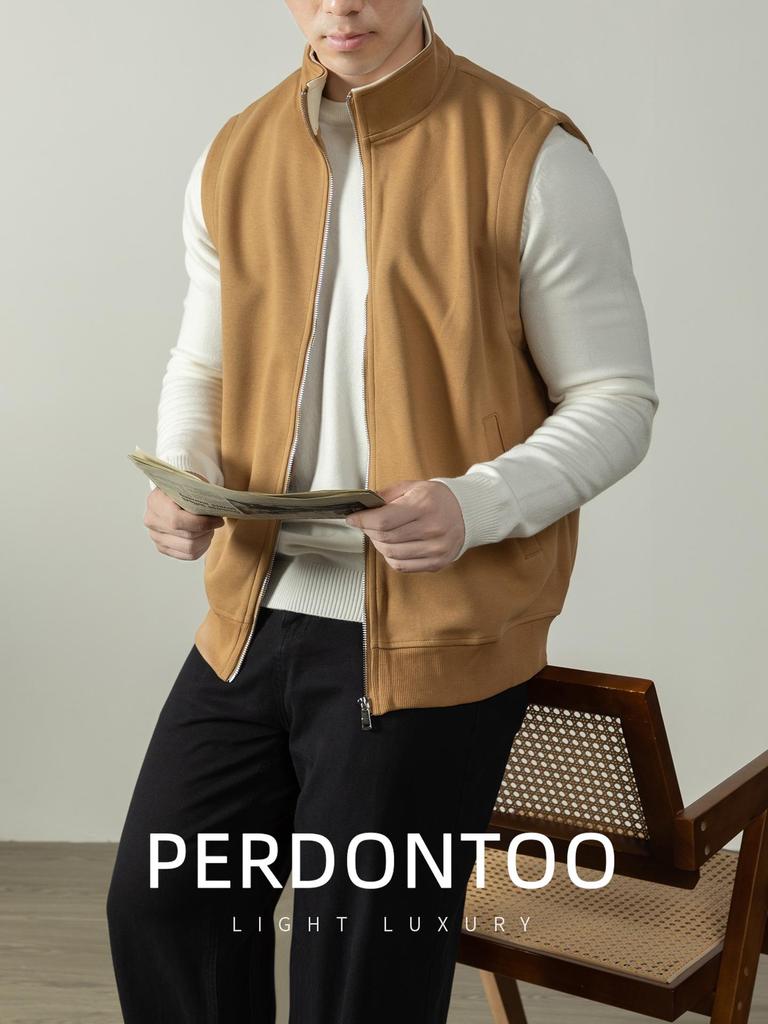 Leichter Luxus Stil Herren Hautfreundliche Baumwolle Stehkragen Reißverschluss Weste - Lässige Herbst/Winter Layering Weste Jacke