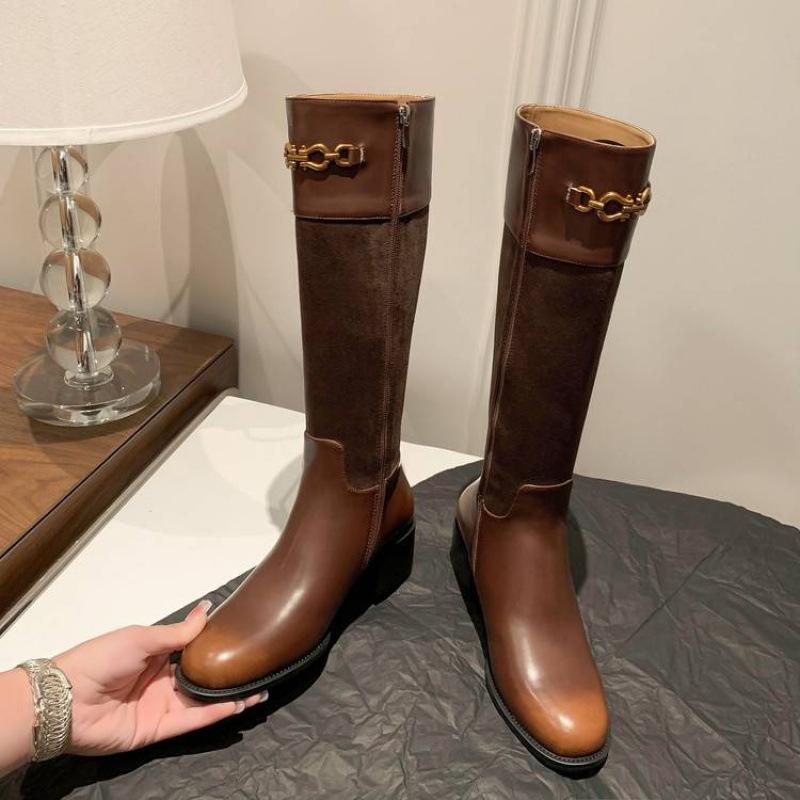 

Жіночі черевики Мартін осінньо-зимові, універсальні, шкіряні, великого розміру, на низькому підборі, з боковою блискавкою, з коров ячої шкіри, нові високі черевики 37 коричневий