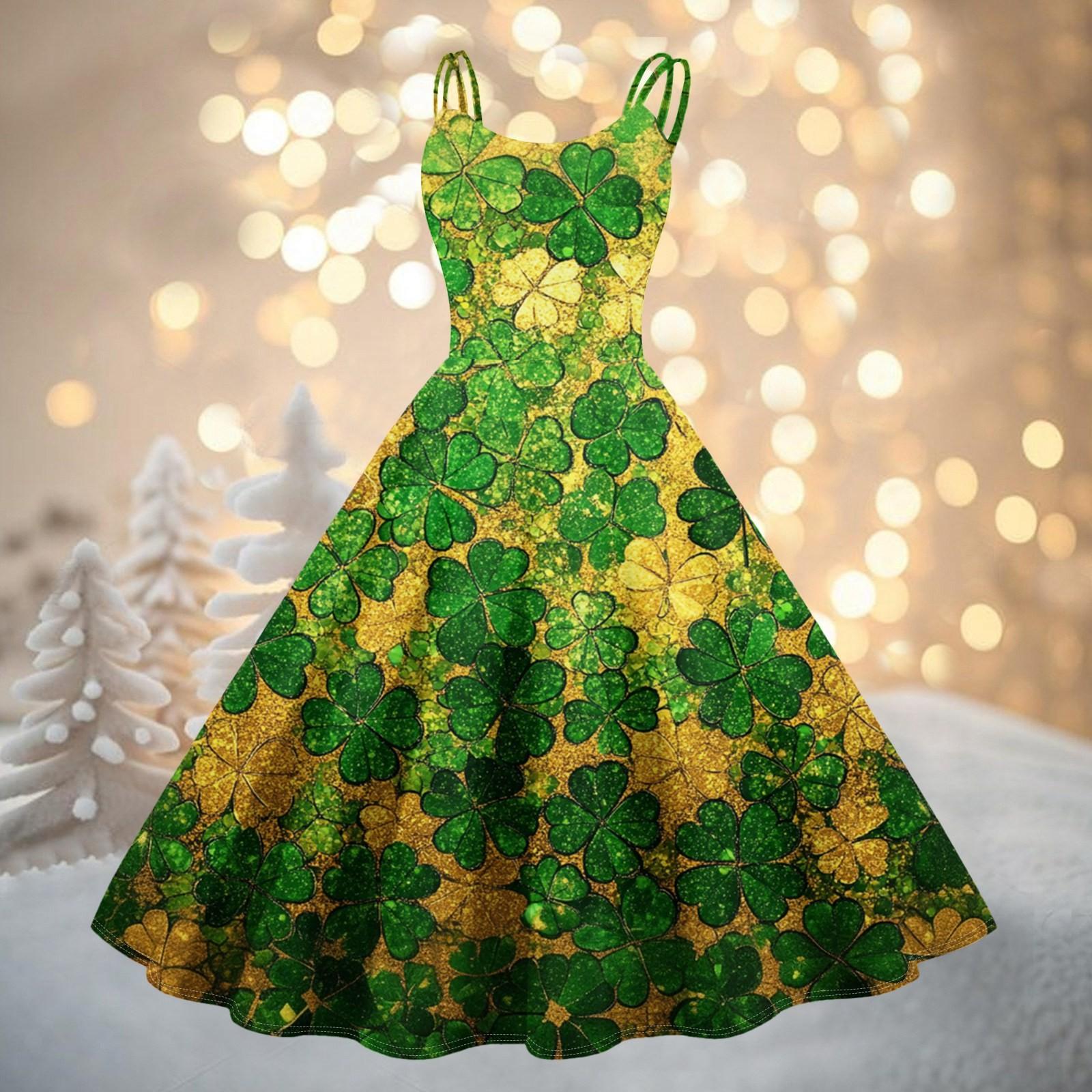 

Женская мода ул.. Сексуальное коктейльное платье без бретелек с принтом ко Дню Святого Патрика в стиле панк, винтажное платье. L зелёный