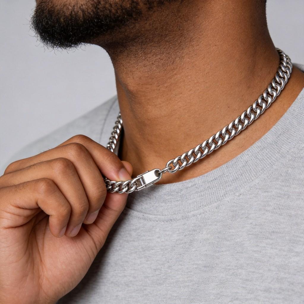 Titanium Steel Geometric Cuban Chain Necklace For Men With Water Flow Design
