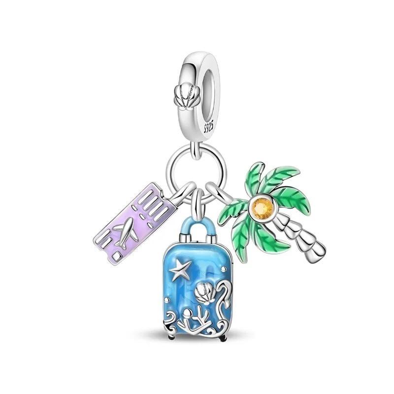 Colorful Copper Summer Beach Charms Coconut Tree Beads Pendants Fit Bracelet Necklace Diy Jewelry Vacation Gift