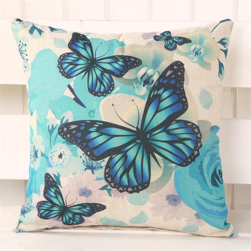45x45cm Vintage Feather Butterfly Printed Cushion Cover Home Living Room Chair Seat Sofa Decoration