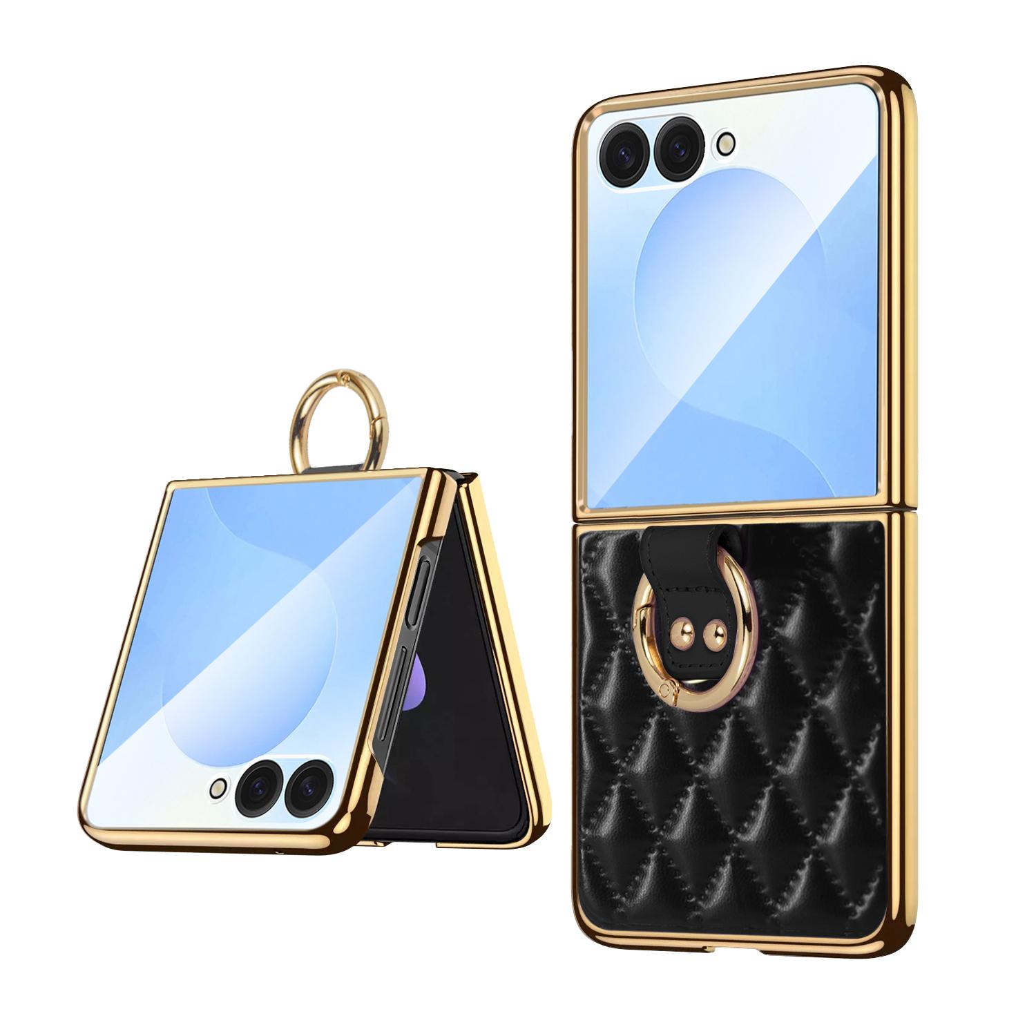 

Чехол для телефона, совместимый с Galaxy Z Flip7 Z Flip6 Z Flip5 Z Flip4 Z Flip3, Задняя крышка, Роскошная пряжка-кольцо, Чехол для телефона из ПУ кожи Galaxy Z Flip7 чёрный