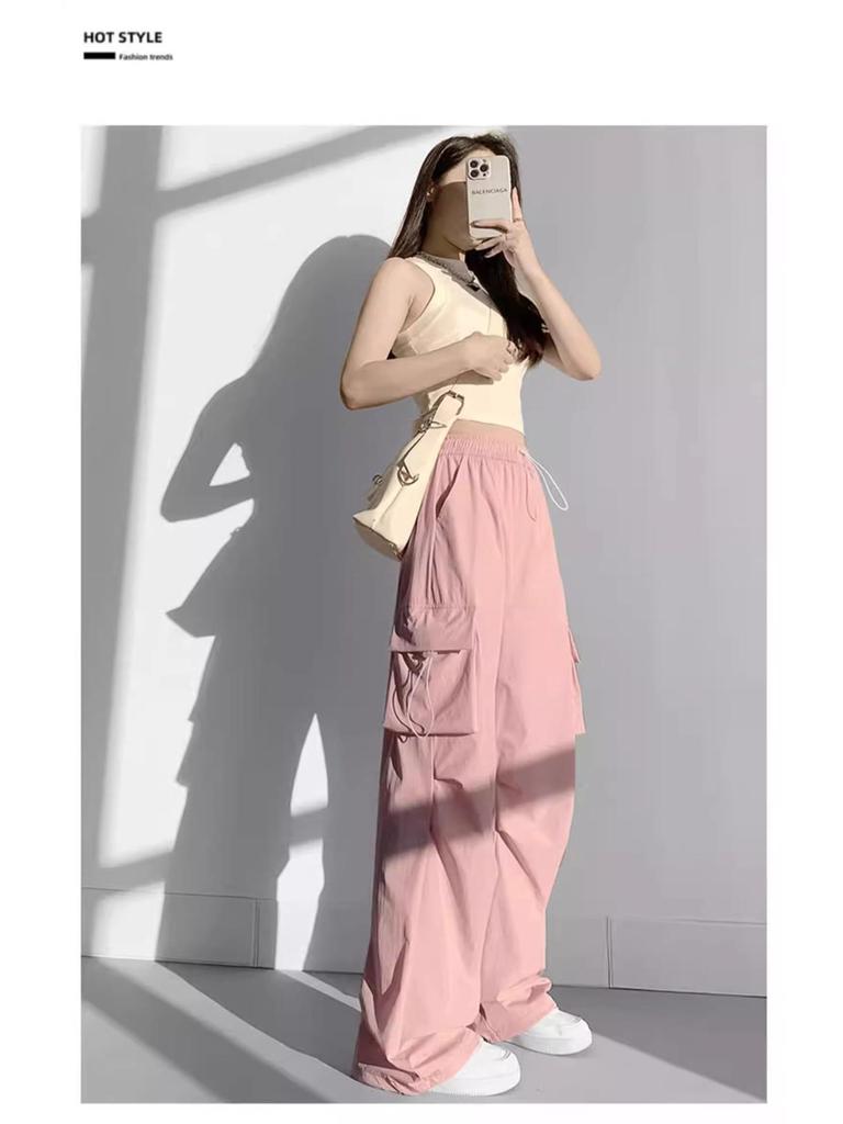 Women's French Windproof Wide-Leg Pants for Spring/Autumn: Casual, Loose, Petite Fit, Ideal for Mountaineering and Sports.