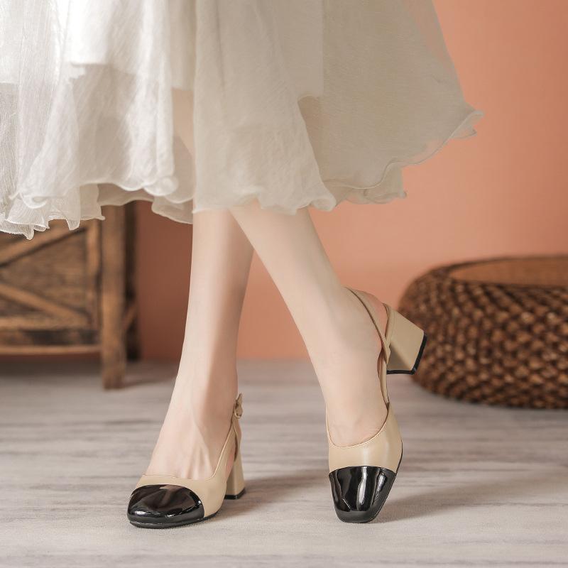 1 piece Baotou sandals women's fashion design medium thick heel high heel single shoes