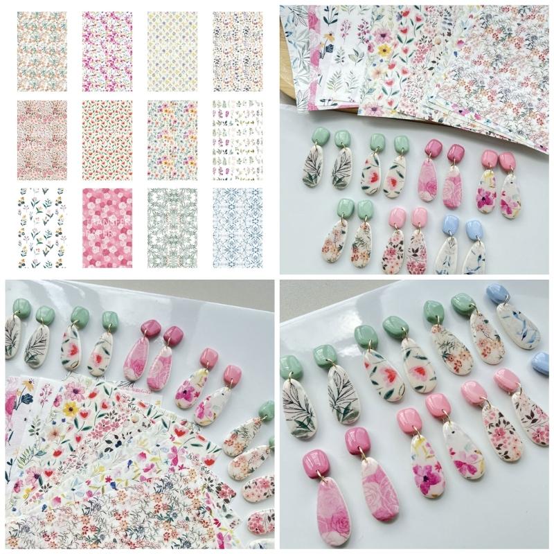 Creative Flower Designs Transfer Sheets Essential Jewelry Making Floral Transfer Sheets for Clay Jewelry Charm