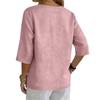 2026 Cotton Linen Three-Quarter Sleeve Button-Down Casual Loose Top Solid Color Shirt