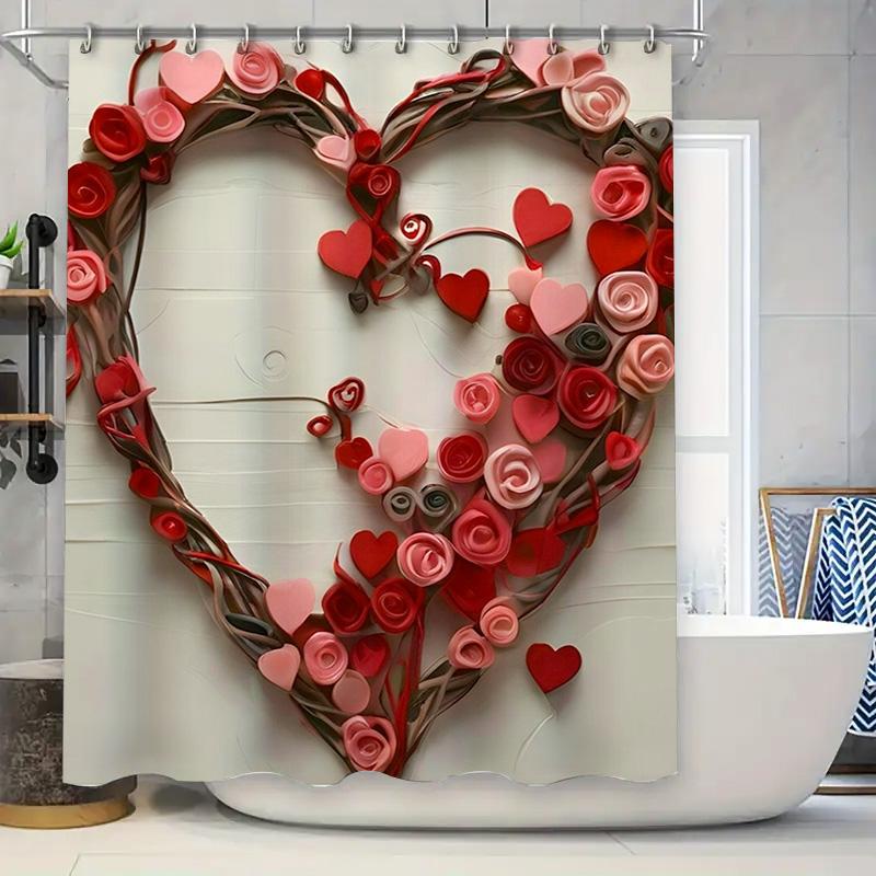 3D Heart and Roses Shower Curtain | Romantic Bathroom Decor 90X180cm