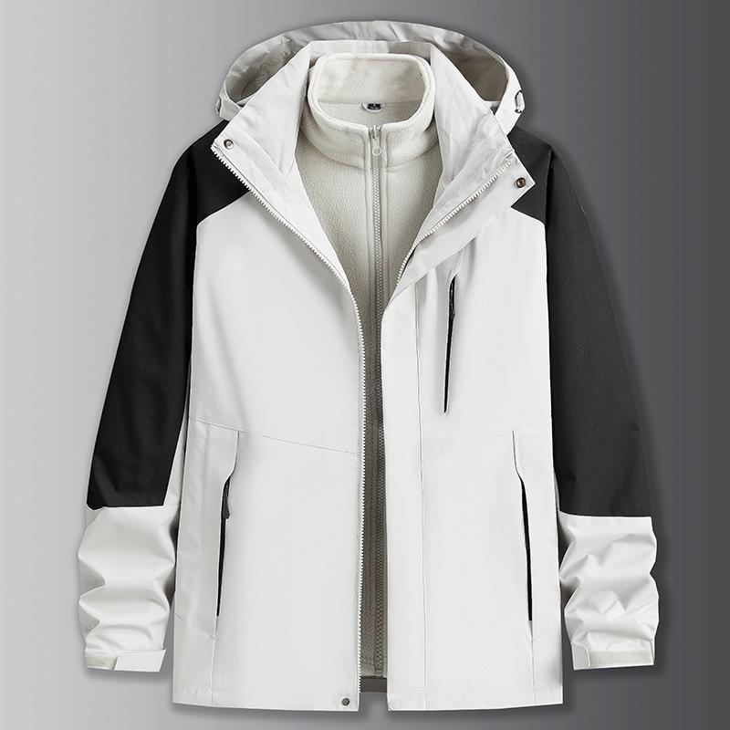 Men's Plus Size 3-in-1 Outdoor Jacket with Removable Liner & Hood for Autumn/Winter