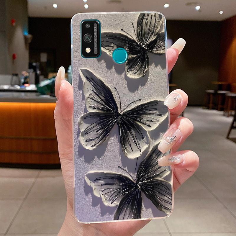 For Honor 9X Lite JSN-L21 JSN-L22 JSN-L23 Case Clear Fashion Butterfly Flowers Soft TPU Silicon Cover Honor 9XLite Phone Casing