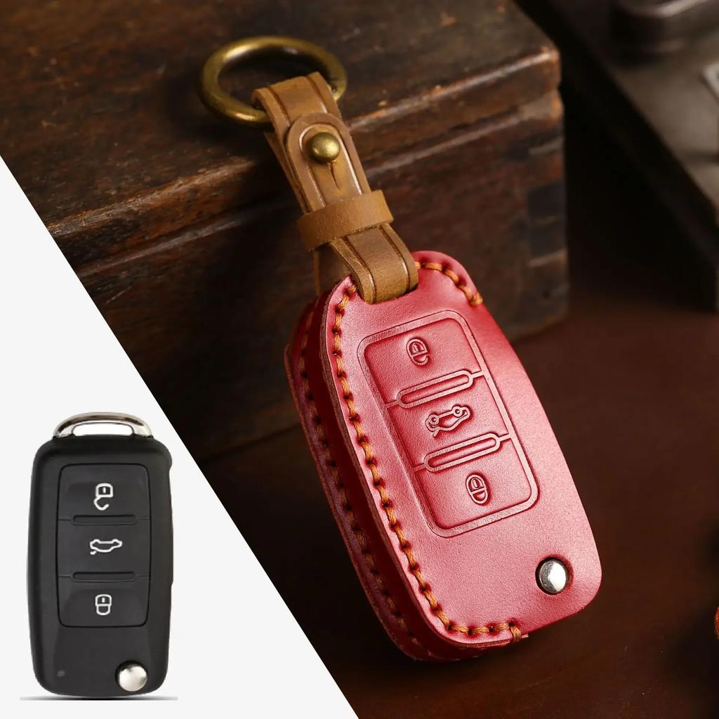 Leather Car Key Case Cover for Volkswagen VW Polo Golf 7 Sagitar Passat for Skoda Octavia Keyring Shell Bag Fob Auto Accessories