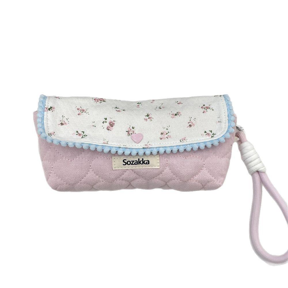 Korean Floral Pen Case With Polyester Material Large Capacity Student Stationery Organizer For Girls