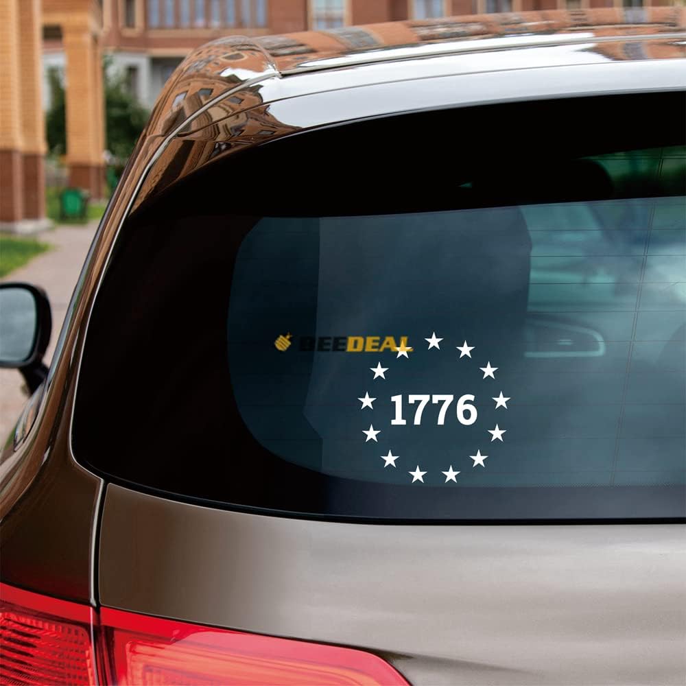 

1776 Flag 13 Stars Circle Sticker Decal Vinyl 09242c - 2 Pack White, 4 Inches, 6 Inches - No Background for Car Boat Laptop