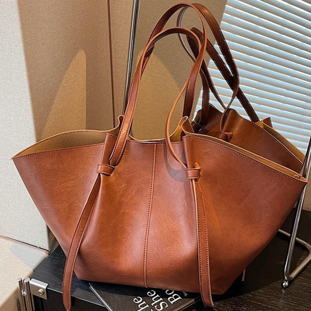 Velká vintage stylová taška Tote Pevná barva PU kůže Dámská taška přes rameno Jednoduchý design Luxusní crossbody taška pro ženy