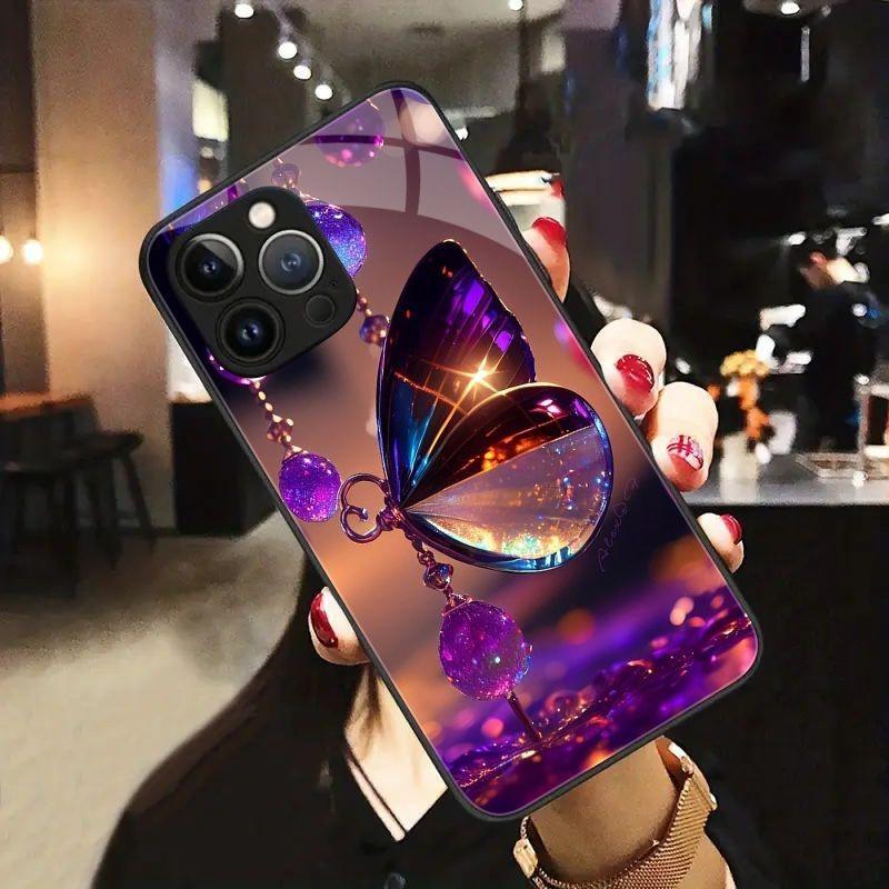 Tvrzené sklo na telefon s motivem křišťálového motýla Pro iPhone 17 Pro Max 11 12 13 14 15 16 Pro 17Air 16E 7 8 Plus XR XS X Kryt