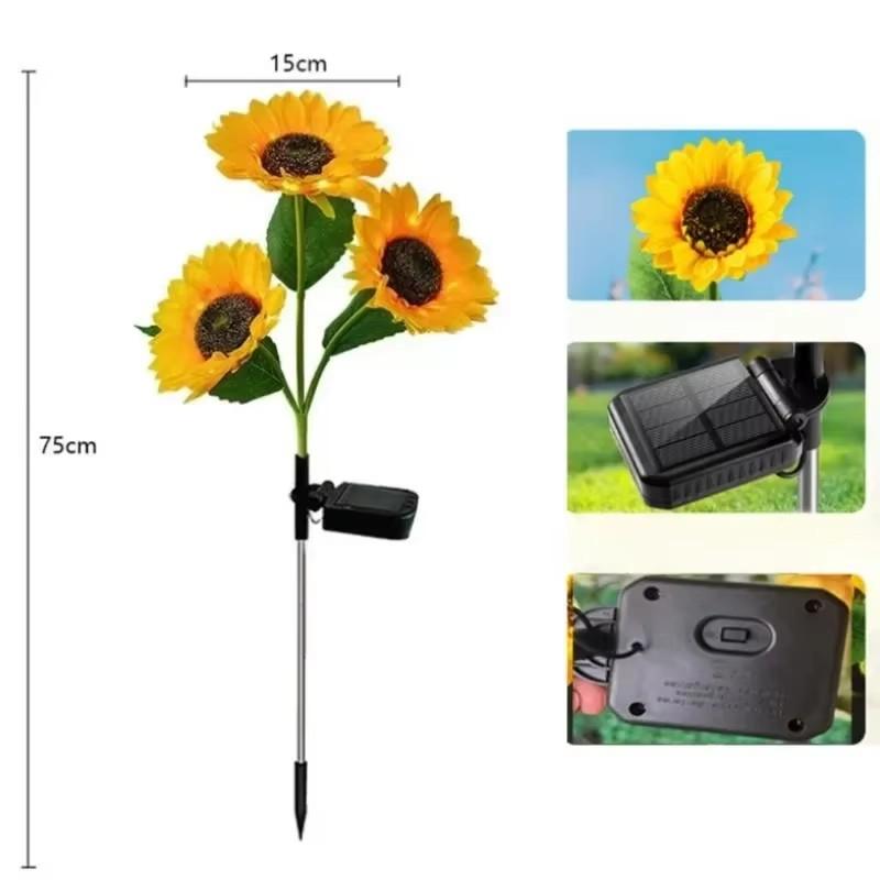 Solar Sunflower Lights Outdoor Waterproof Auto ON/Off Solar Garden Stake Lights for Lawn Pathway Yard Landscape Decor