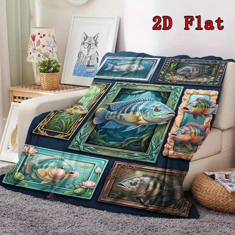Underwater Fish Collection 2D Flat Pattern Flannel Blanket, High Quality All Seasons, Home Decor, Warmth and Comfort, Perfect for Christmas Gifts.